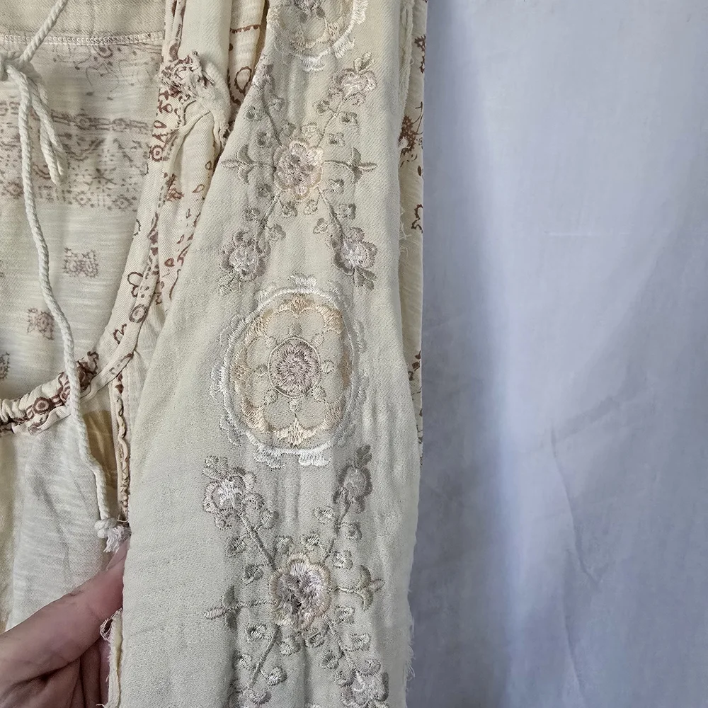 Free People Boom Boom Tunic Oversized Cream and Tan Boho Blouse NEW - Picture 8 of 15